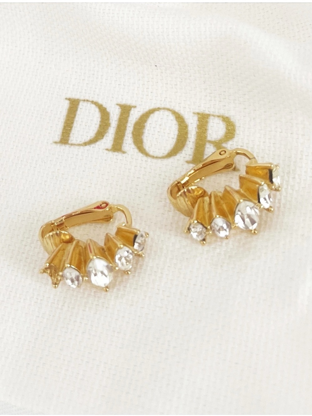 DIOR Gold Tone Earrings Cluster Marquise Cut Crystals Clip On MISSING CRYSTAL